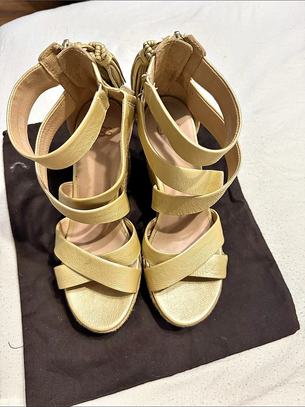UGG Raquel Metallic Platform Wedge Gold Wedges